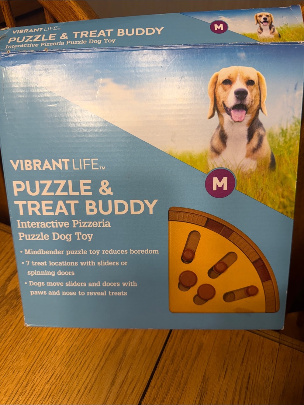Vibrant Puzzle & Treat Buddy Interactive Dog Toy - Blue/Yellow/Brown